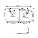 Chiuvetă dubla Melana Profline 7240 Satin-Grafit S7240HB (grosimea oțelului - 3mm)  - imagine 2