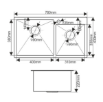 Chiuvetă dubla Melana Profline 7843 Satin-Grafit  S7843HB (grosimea oțelului - 3mm) - imagine 3